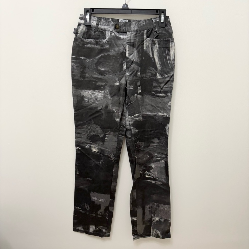 Vintage 90s Y2K Womens Moschino Pants Paint Pattern Made Italy Abstract Art